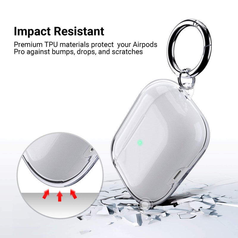ULAK Compatible with Airpods Pro Case 1st Generation Clear, Designed Protective Cover Soft TPU Transparent Shockproof Case Accessories Keychain for Airpods Pro [Front Led Visible], Crystal Clear - Image 4